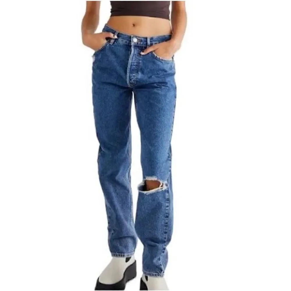 Free people we the free The lasso straight leg high rise distressed jeans new
